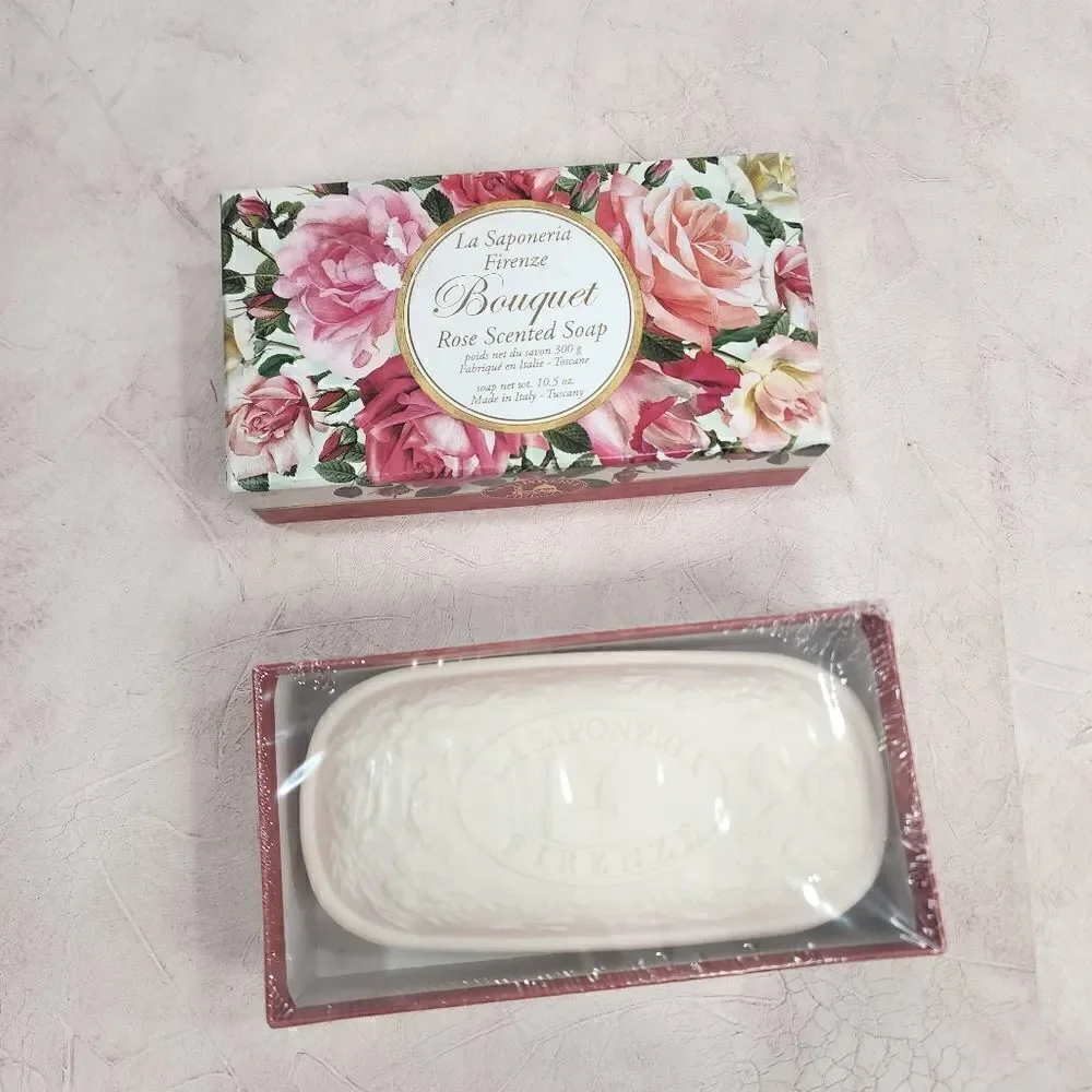 NEW La Saponeria 10.5 oz Firenze Bouquet Rose Scented Soap Made in Tuscany Italy